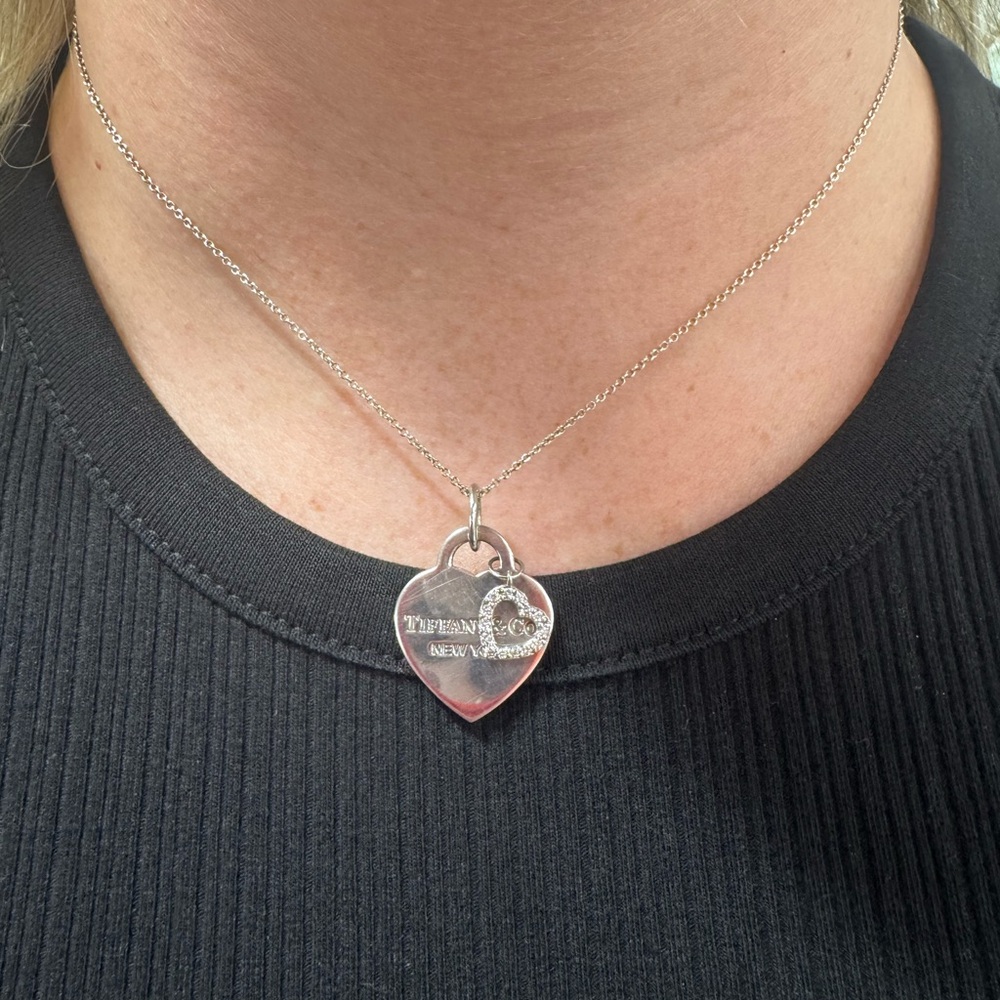 Tiffany & Co. Silver Heart Tag Pendant with Pavé Accent - Picture 4 of 4